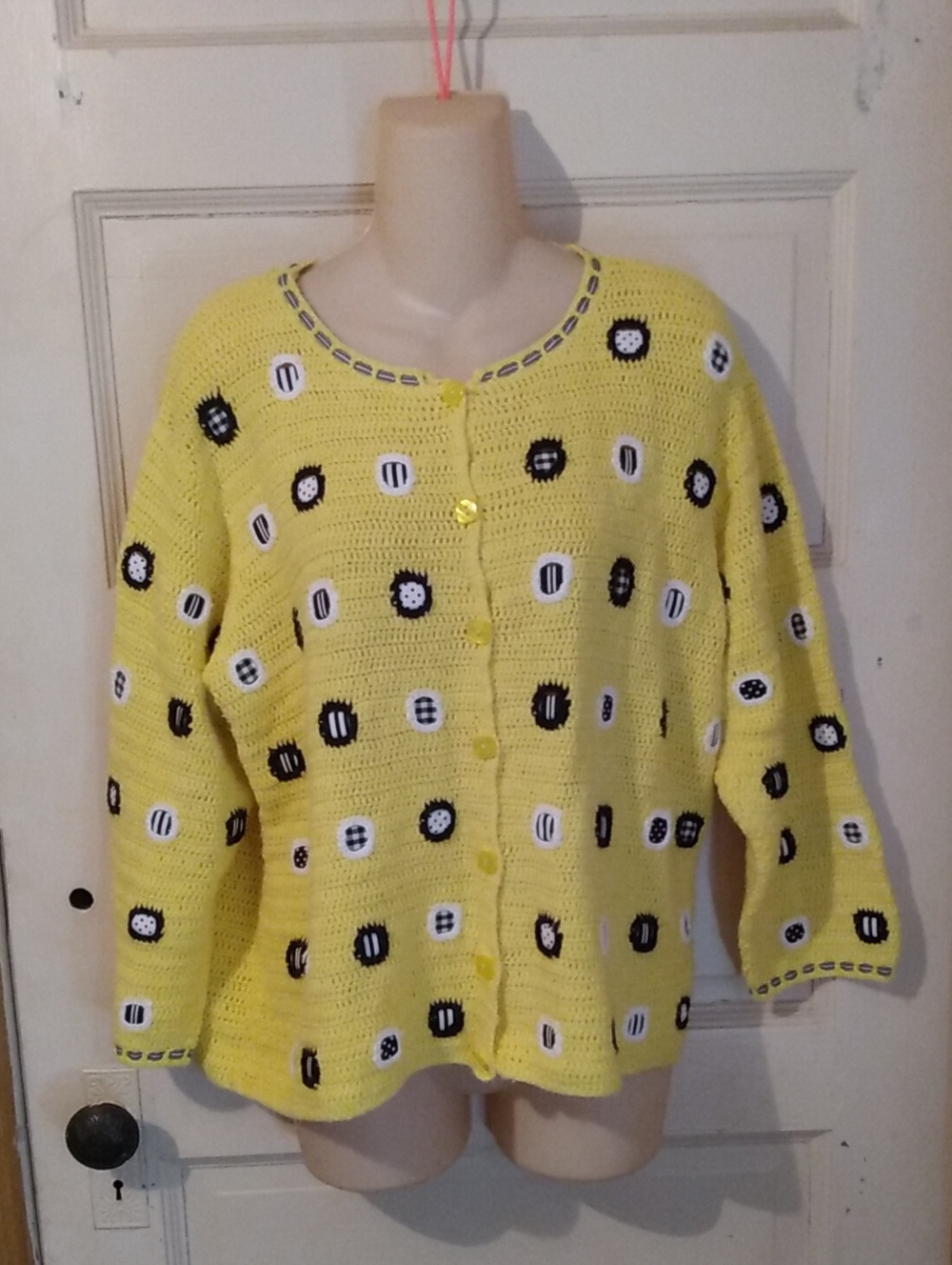 Yellow Black Cottagecore Button Sweater Ramie Cotton By Philip Jane Gordon